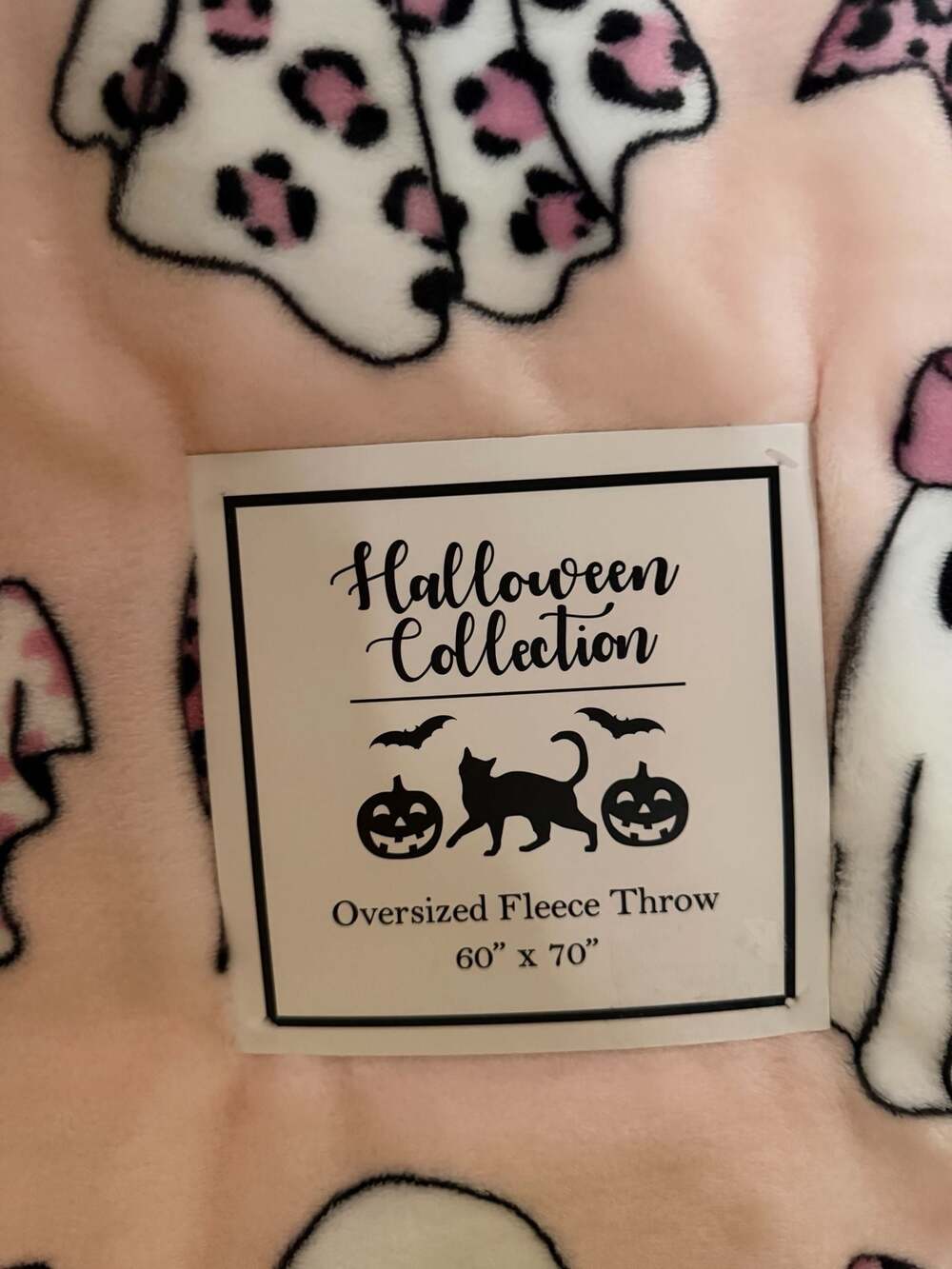 Halloween Collection Pink Leopard Ghost Oversized Fleece Throw